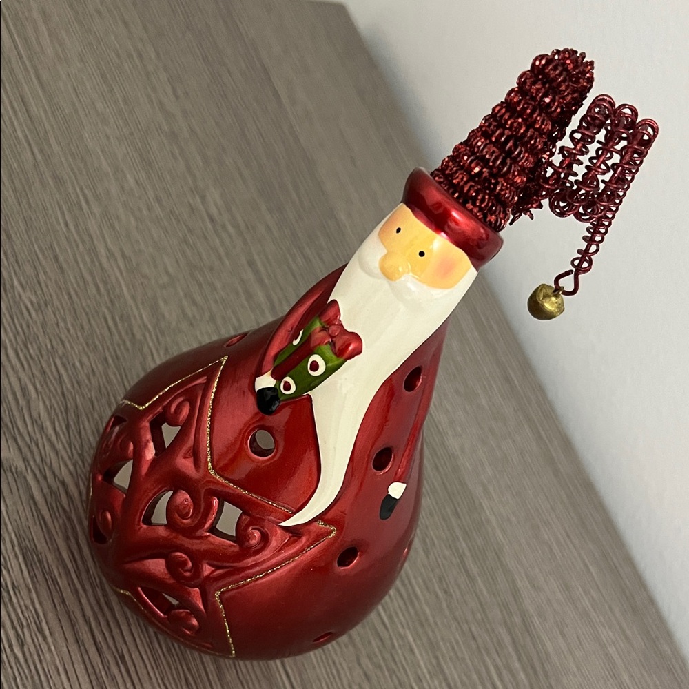 Pier 1 Red Santa Figurine with Gold Accents
